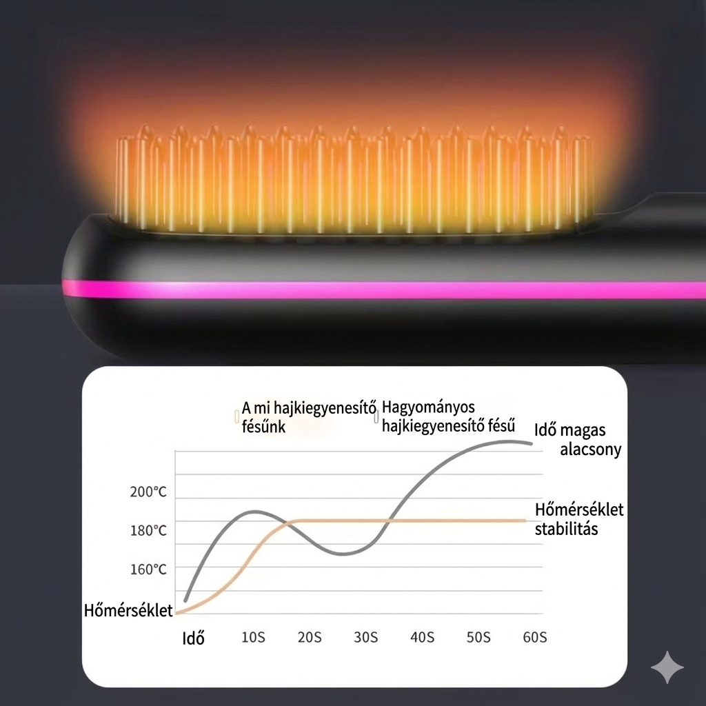 ProWave™ Vezeték nélküli hajegyenesítő kefe – Gyors felmelegedés & LED kijelző